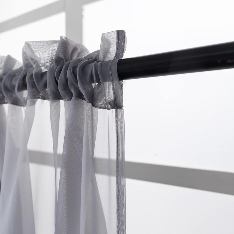 PearAge Beaded Sheer Valance Curtains for Living Room,Rod Pocket Farmhouse Window Valance, Bead Trim Tassel Voile Sheer Curtain Valance for Bedroom Bathroom Cafe 51x24 Inches (Grey) 1PC - Image 5
